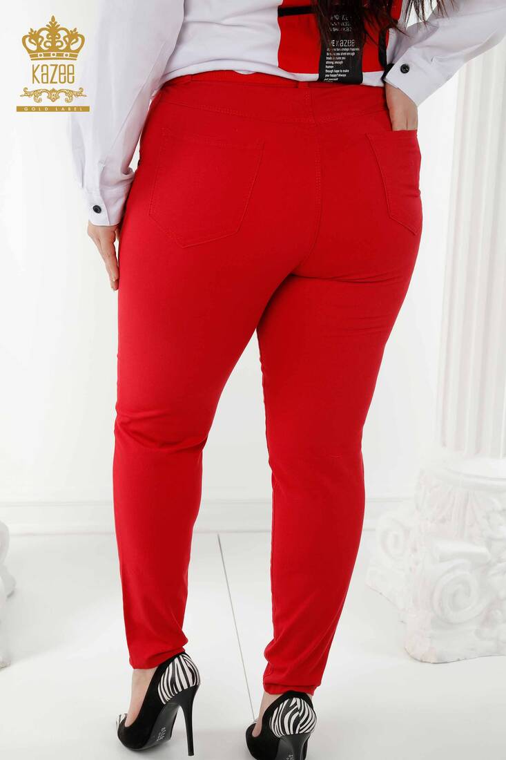 Women's Trousers Belt Detailed Red - 3468 | KAZEE