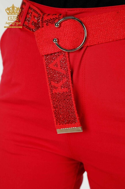 Women's Trousers Belt Detailed Red - 3498 | KAZEE - Thumbnail