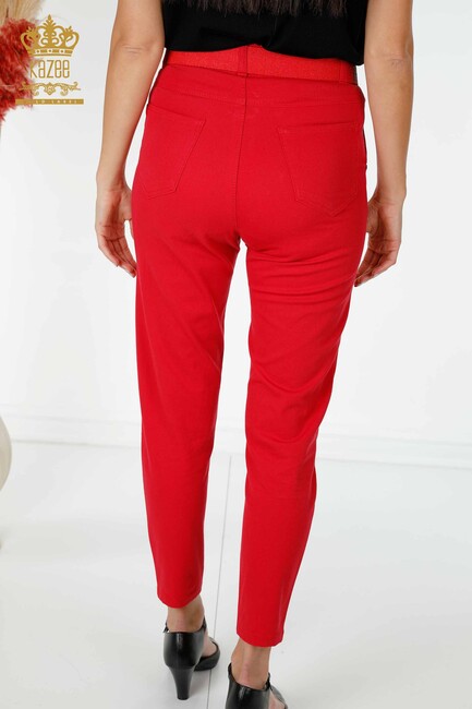 Women's Trousers Belt Detailed Red - 3498 | KAZEE - Thumbnail