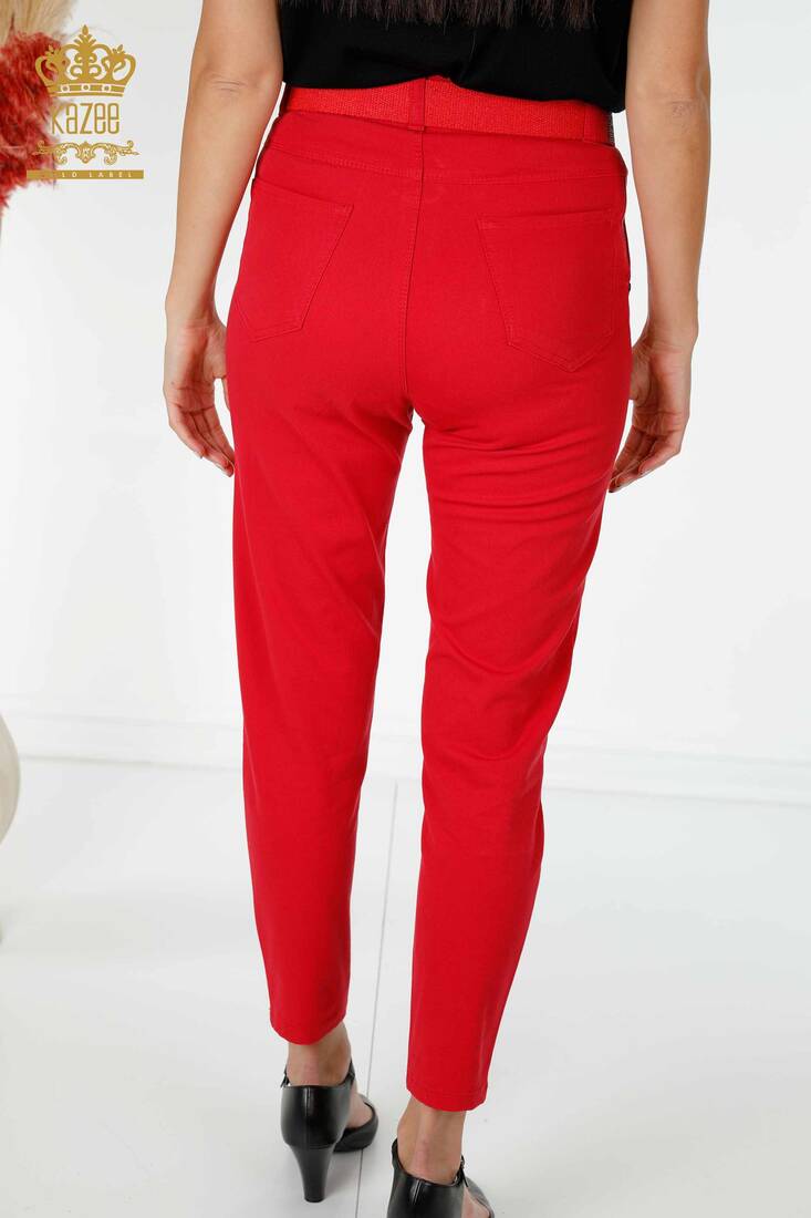 Women's Trousers Belt Detailed Red - 3498 | KAZEE