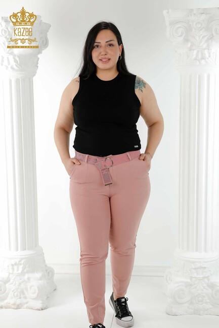 Women's Trousers Belt Detailed Dried Rose - 3468 | KAZEE - Thumbnail