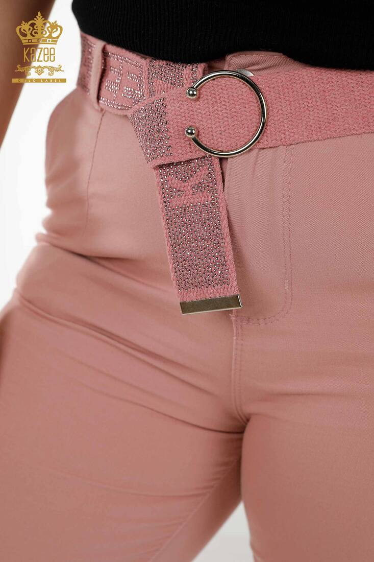 Women's Trousers Belt Detailed Dried Rose - 3468 | KAZEE