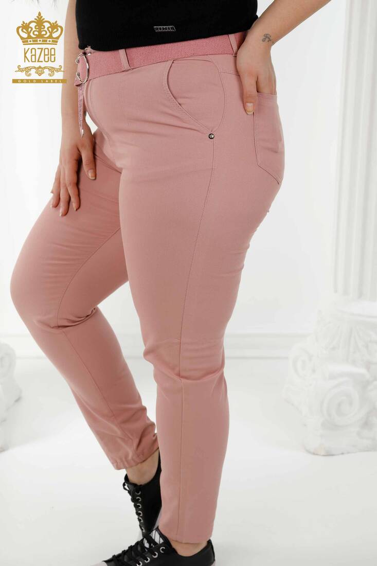 Women's Trousers Belt Detailed Dried Rose - 3468 | KAZEE