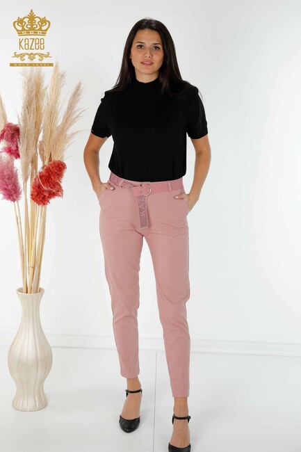 Women's Trousers Belt Detailed Dried Rose - 3498 | KAZEE - Thumbnail