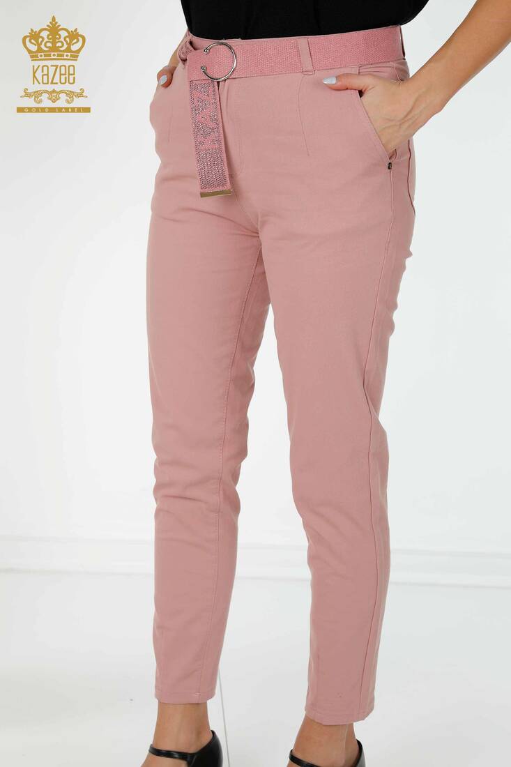 Women's Trousers Belt Detailed Dried Rose - 3498 | KAZEE