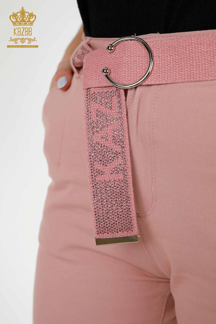 Women's Trousers Belt Detailed Dried Rose - 3498 | KAZEE