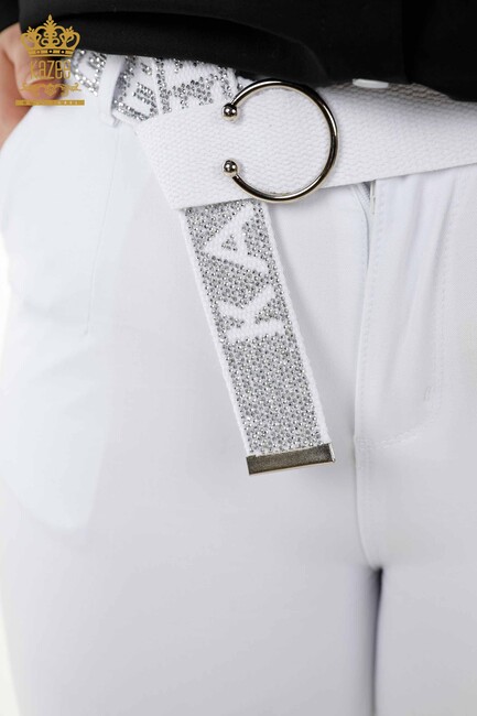 Women's Trousers Belt Detailed White - 3468 | KAZEE - Thumbnail