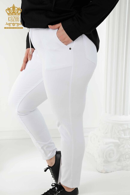 Women's Trousers Belt Detailed White - 3468 | KAZEE - Thumbnail