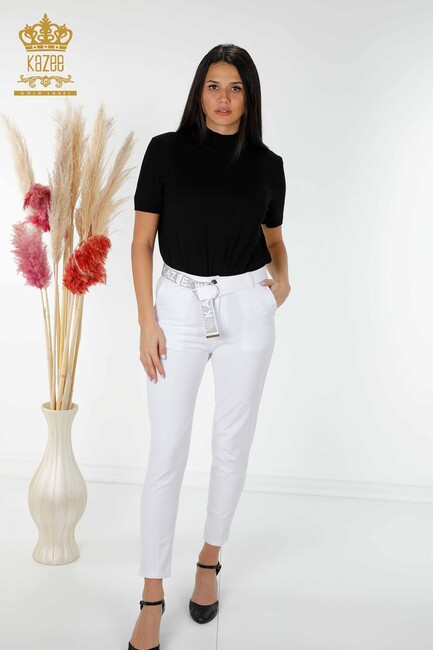 Women's Trousers Belt Detailed White - 3498 | KAZEE - Thumbnail