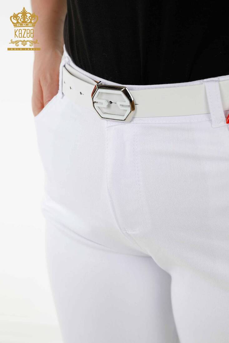 Women's Trousers Belt Detailed White - 3683 | KAZEE