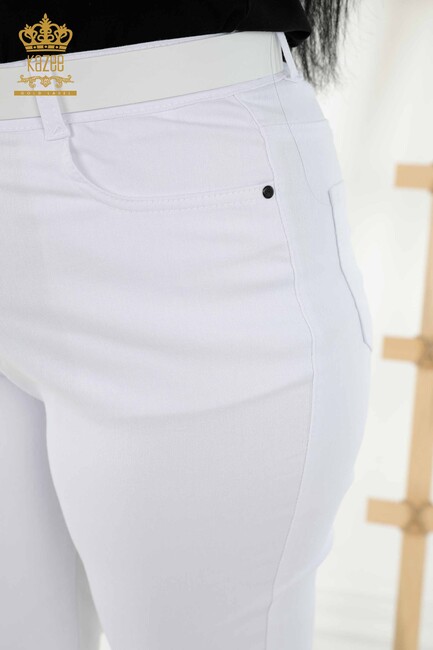 Women's Trousers Belt Detailed White - 3683 | KAZEE - Thumbnail