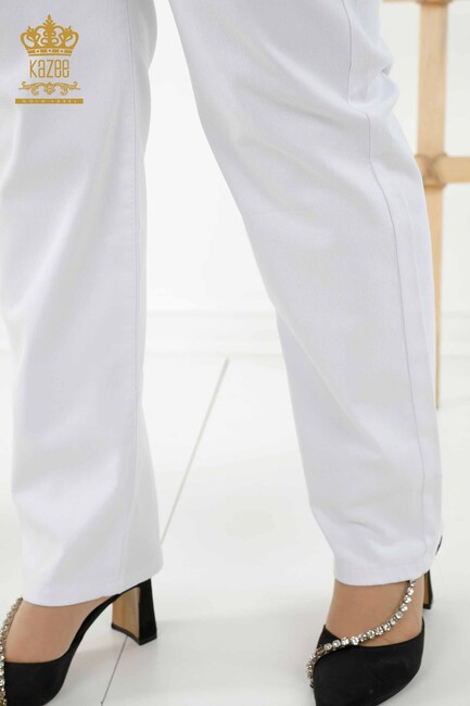 Women's Trousers Belt Detailed White - 3683 | KAZEE - Thumbnail