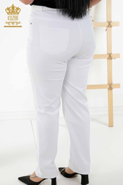 Women's Trousers Belt Detailed White - 3683 | KAZEE - Thumbnail