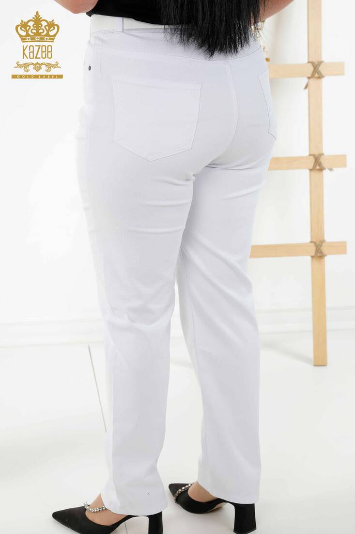 Women's Trousers Belt Detailed White - 3683 | KAZEE