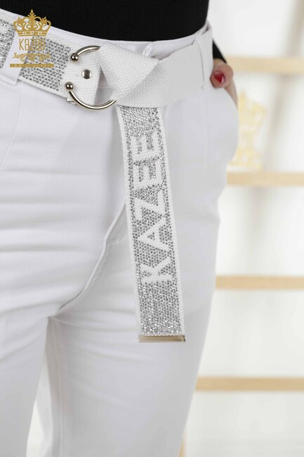 Women's Trousers Belt Detailed White - 3685 | KAZEE - Thumbnail