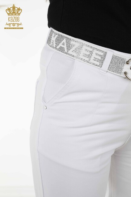 Women's Trousers Belt Detailed White - 3685 | KAZEE - Thumbnail