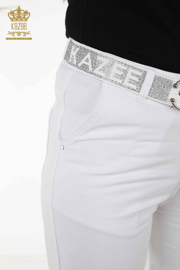 Women's Trousers Belt Detailed White - 3685 | KAZEE