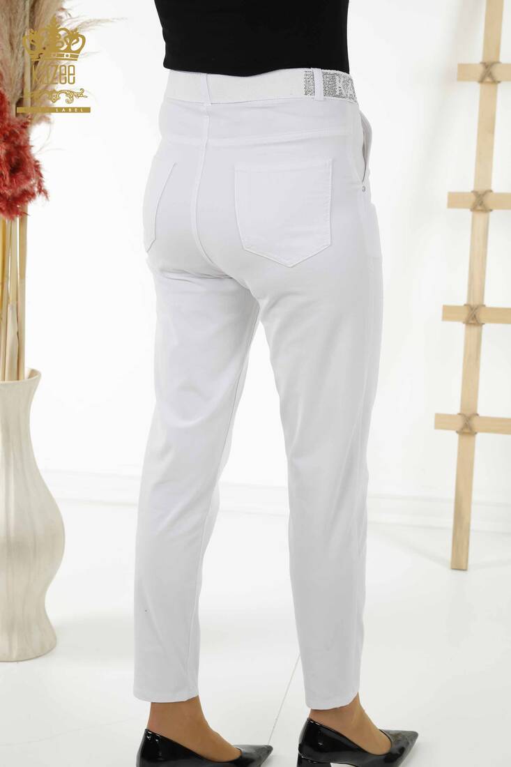 Women's Trousers Belt Detailed White - 3685 | KAZEE