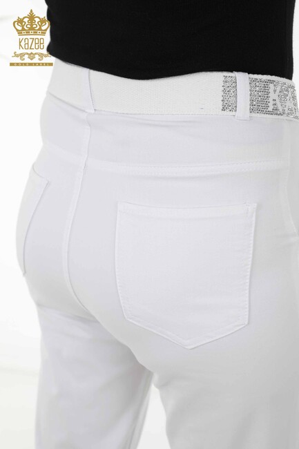 Women's Trousers Belt Detailed White - 3685 | KAZEE - Thumbnail