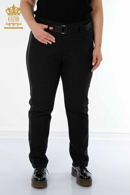 Women's Trousers Black With Belt - 3658 | KAZEE - Thumbnail