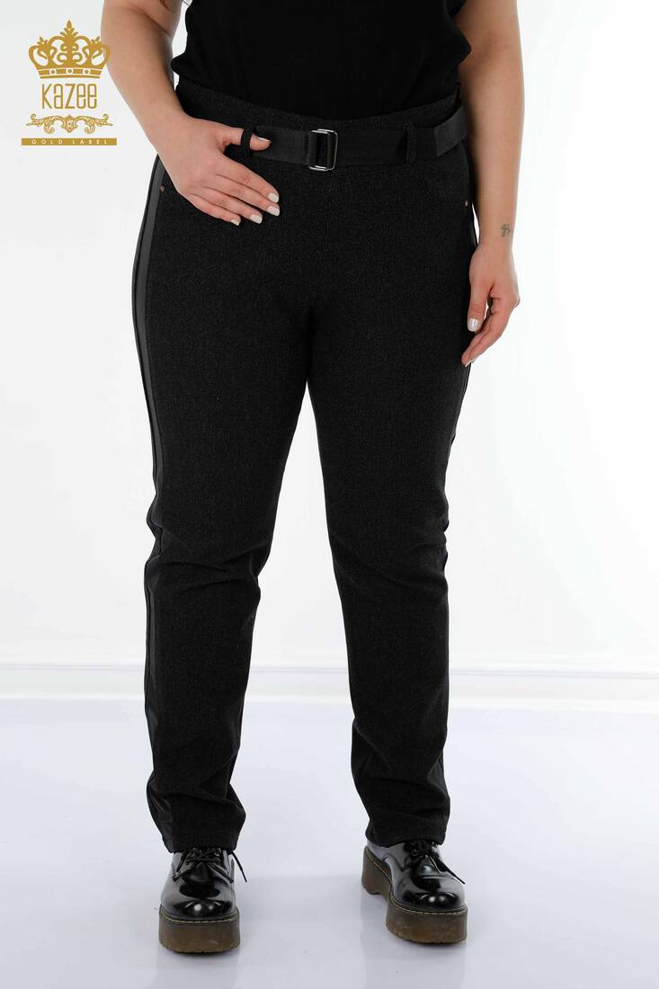 Women's Trousers Black With Belt - 3658 | KAZEE