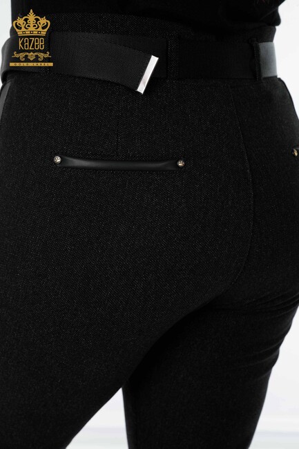 Women's Trousers Black With Belt - 3658 | KAZEE - Thumbnail