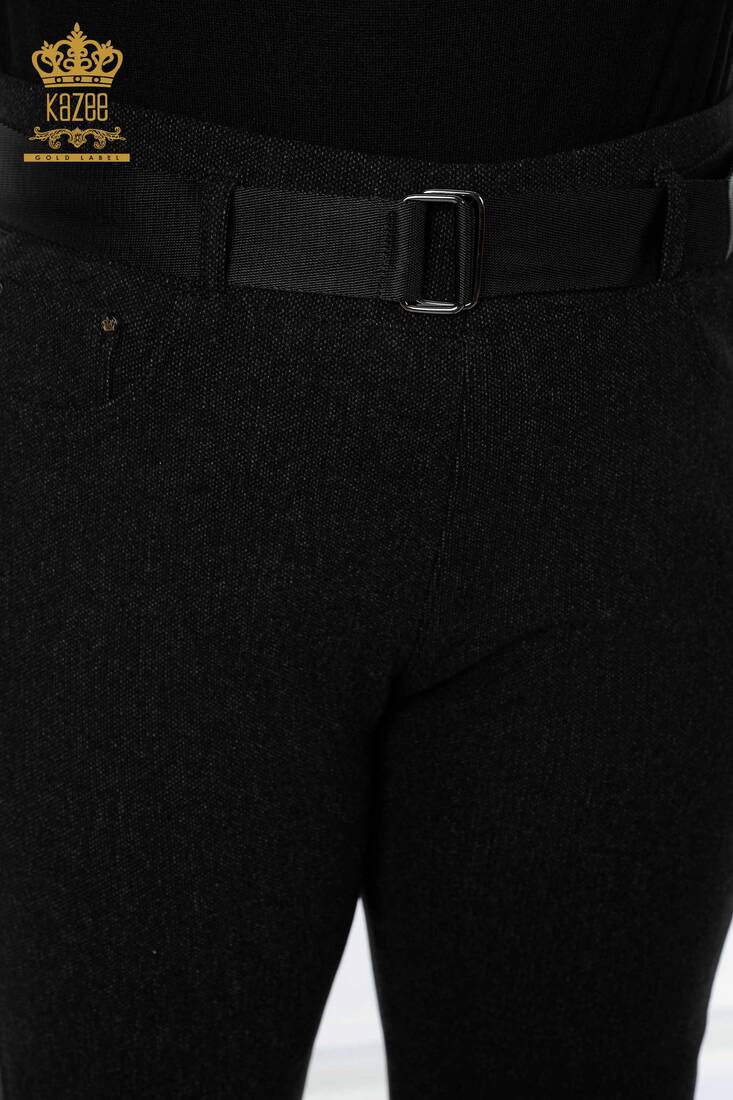 Women's Trousers Black With Belt - 3658 | KAZEE