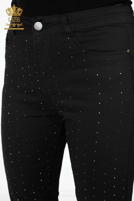 Women's Trousers Crystal Stone Embroidered Black - 3616 | KAZEE - Thumbnail