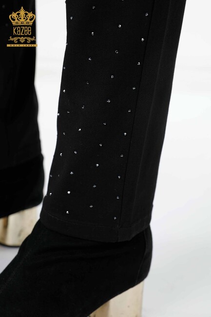 Women's Trousers Crystal Stone Embroidered Black - 3616 | KAZEE - Thumbnail