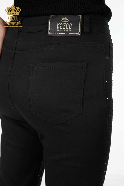 Women's Trousers Crystal Stone Embroidered Black - 3616 | KAZEE - Thumbnail