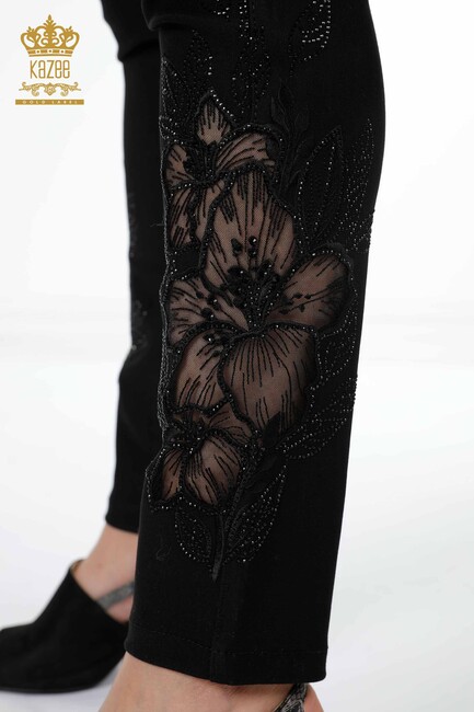 Women's Trousers Floral Pattern Black - 3576 | KAZEE - Thumbnail