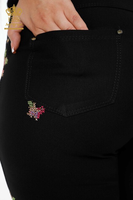 Women's Trousers Black With Floral Print - 3410 | KAZEE - Thumbnail