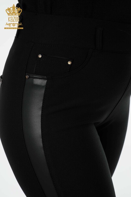 Women's Pants Leather Detailed Black - 3656 | KAZEE - Thumbnail