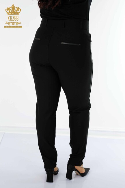 Women's Pants Leather Detailed Black - 3656 | KAZEE - Thumbnail