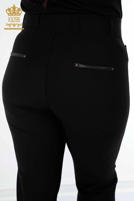 Women's Pants Leather Detailed Black - 3656 | KAZEE - Thumbnail