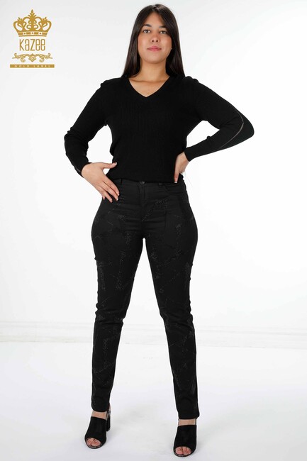 Women's Trousers Pocket Detailed Black - 3583 | KAZEE - Thumbnail