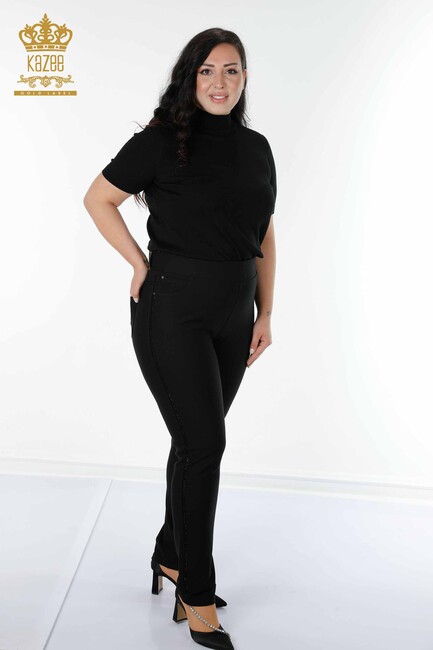 Women's Trousers Pocket Detailed Black - 3597 | KAZEE - Thumbnail