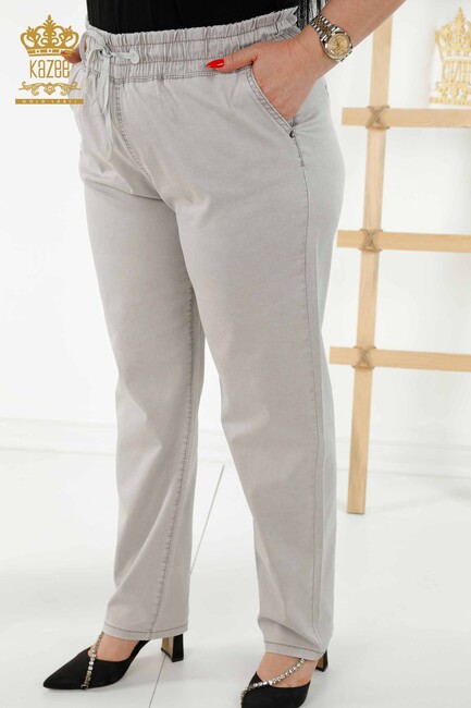 Women's Trousers Pocket Detailed Light Gray - 3673 | KAZEE - Thumbnail