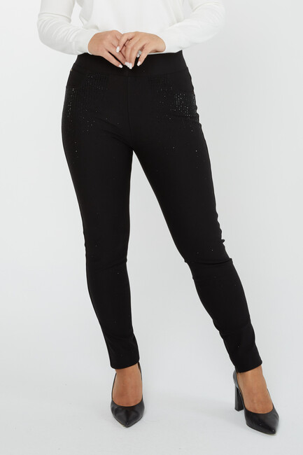 Women's Trousers Pocket Part Stone Detail Black - 3758 | KAZEE - Thumbnail