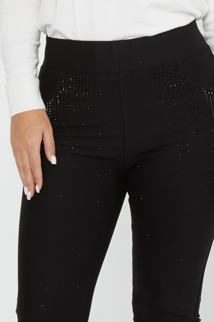 Women's Trousers Pocket Part Stone Detail Black - 3758 | KAZEE - Thumbnail