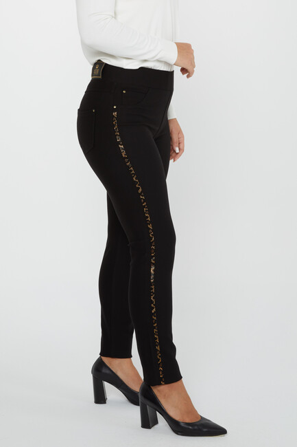 Women's Trousers Side Leopard Stripe Detail Black - 3727 | KAZEE - Thumbnail