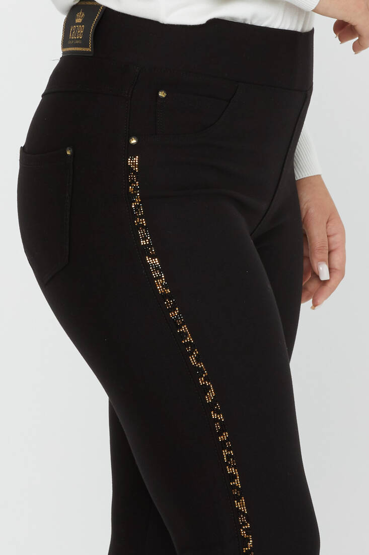 Women's Trousers Side Leopard Stripe Detail Black - 3727 | KAZEE