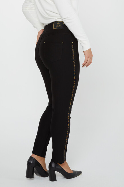 Women's Trousers Side Leopard Stripe Detail Black - 3727 | KAZEE - Thumbnail