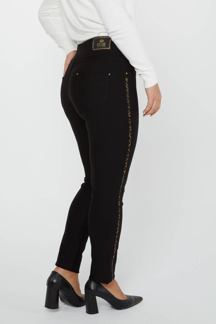 Women's Trousers Side Leopard Stripe Detail Black - 3727 | KAZEE