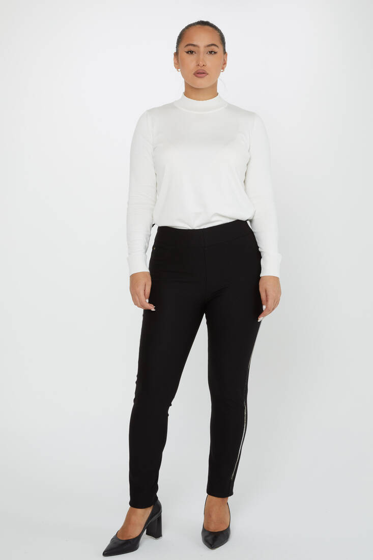 Women's Trousers Side Stripe Stone Detail Black - 3723 | KAZEE