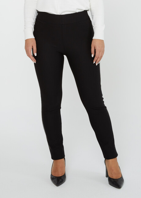 Women's Trousers Side Stripe Stone Detail Black - 3723 | KAZEE - Thumbnail