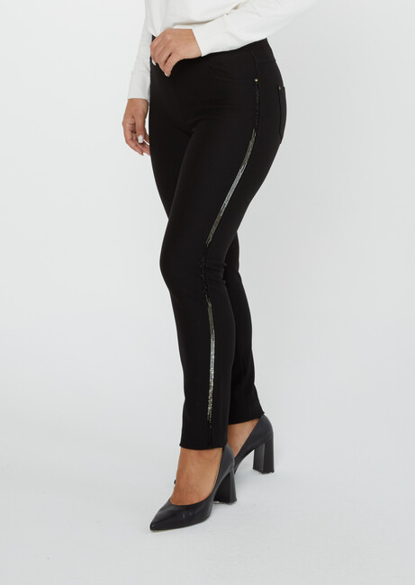 Women's Trousers Side Stripe Stone Detail Black - 3723 | KAZEE - Thumbnail