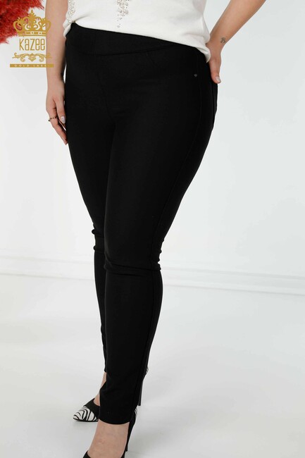 Women's Trousers Stone Embroidered Black - 3357 | KAZEE - Thumbnail