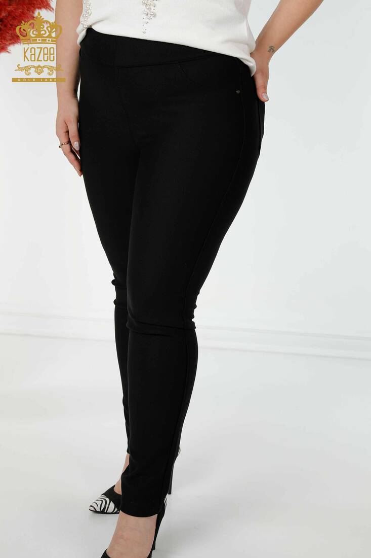 Women's Trousers Stone Embroidered Black - 3357 | KAZEE