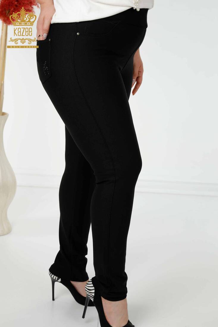 Women's Trousers Stone Embroidered Black - 3357 | KAZEE